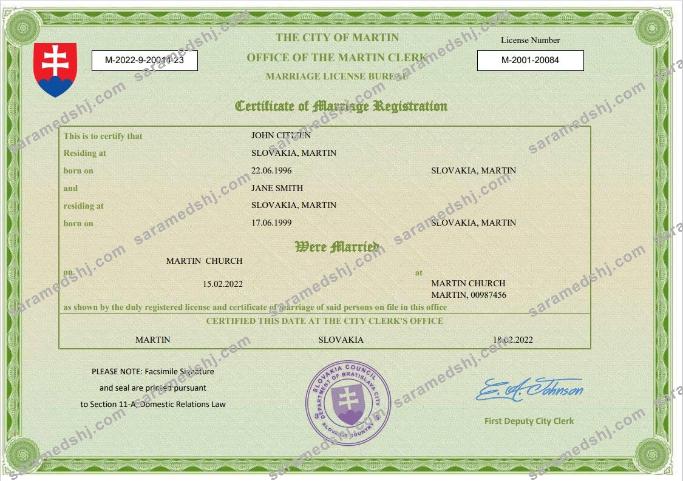 Slovakia marriage certificate Word and PDF template